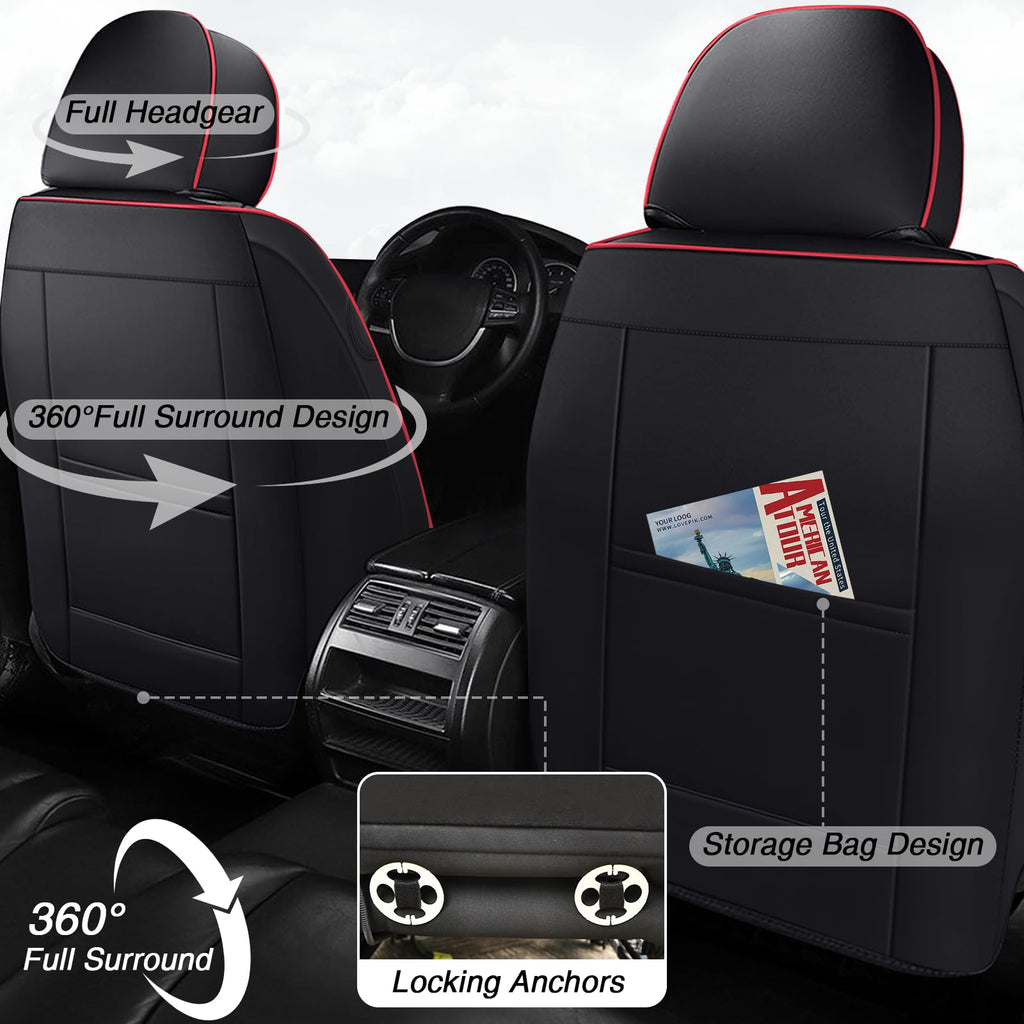 Black-Red Leather Car Seat Covers Full Set J849