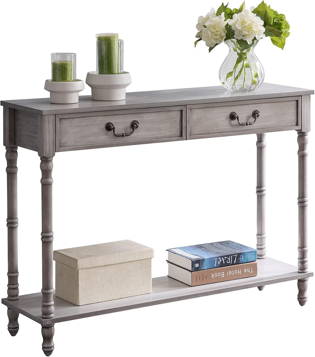Washed Oak Wood Console Table with 2 Drawers T886