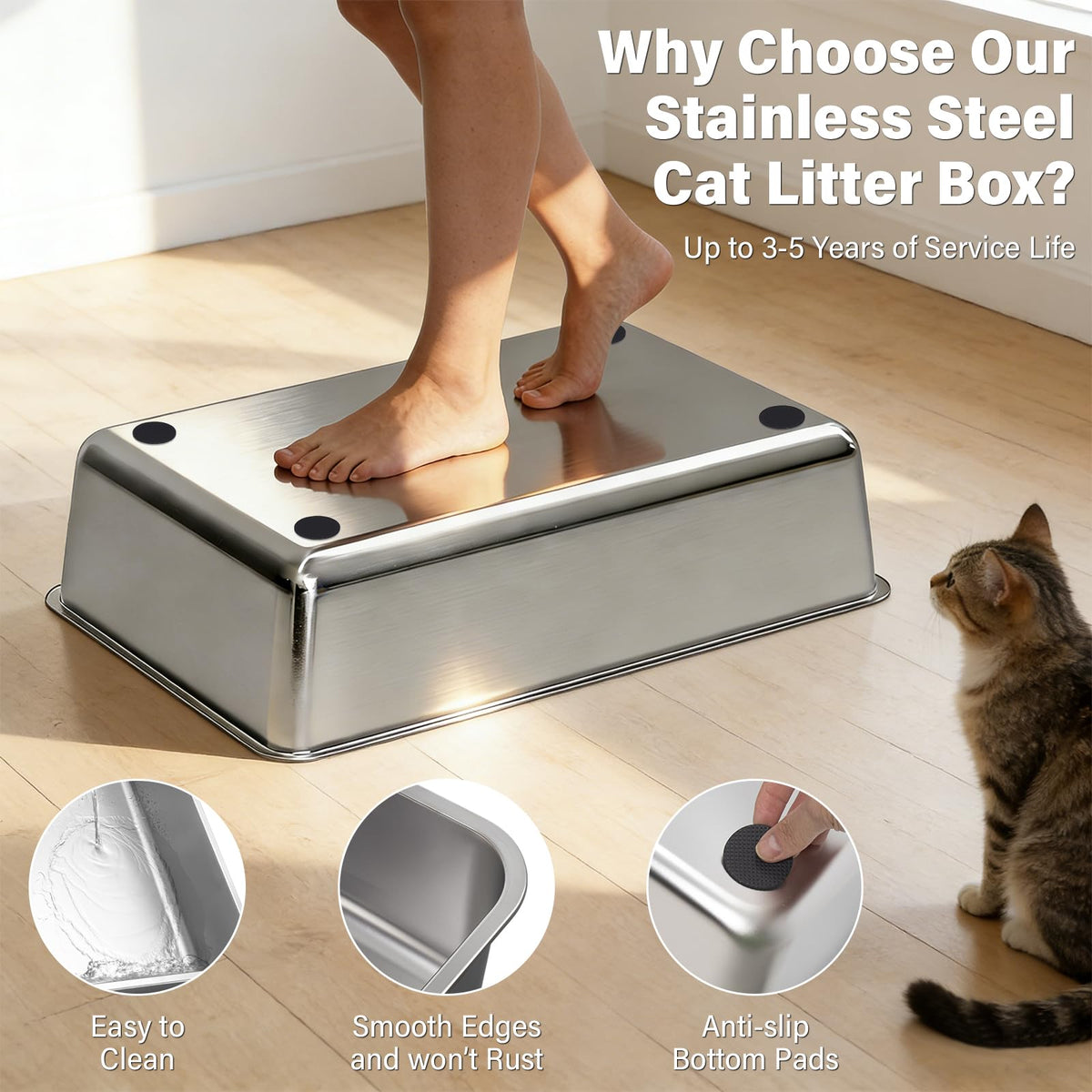 XL Stainless Steel Enclosed Cat Litter Box with Lid O623602
