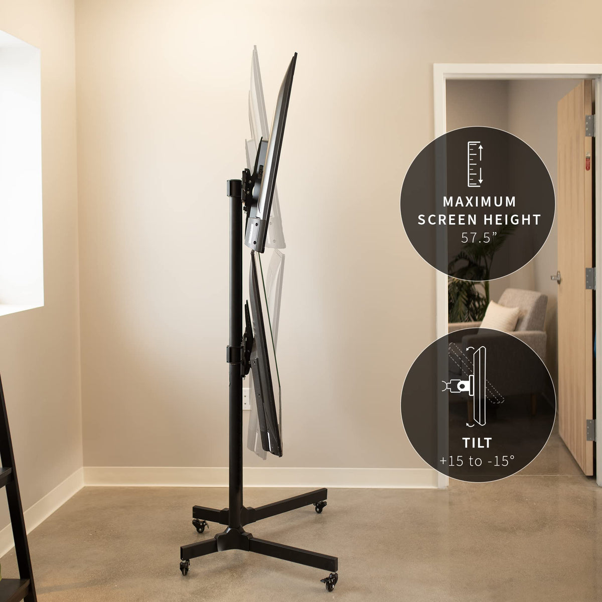 Mobile TV Cart for 32 to 65 inch Dual Screens, Rolling Stand with Locking Wheels, Black B515