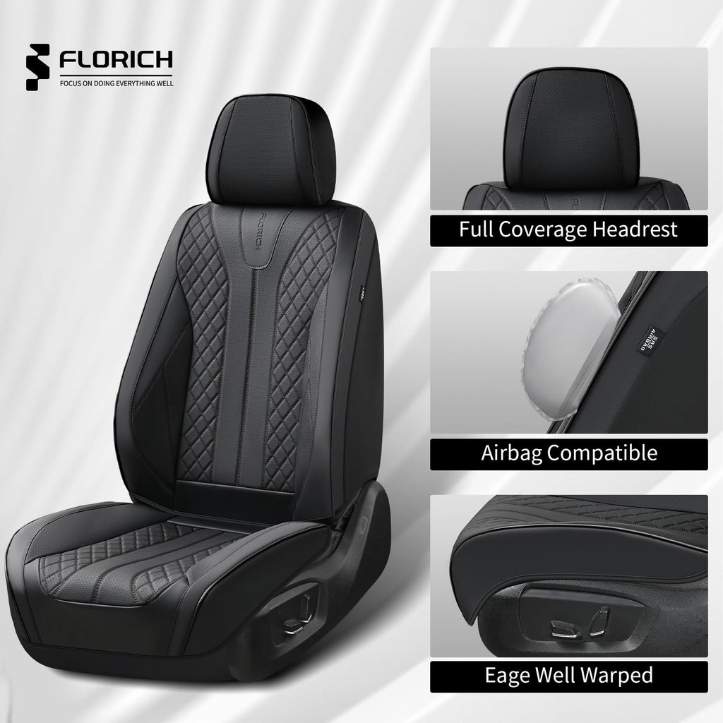 Black Leather Full Set Waterproof Car Seat Covers S1736