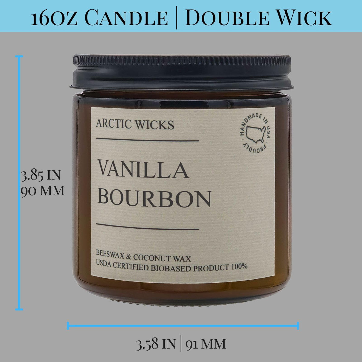 Vanilla Bourbon 16oz Double Wick Coconut Beeswax Candle B8883