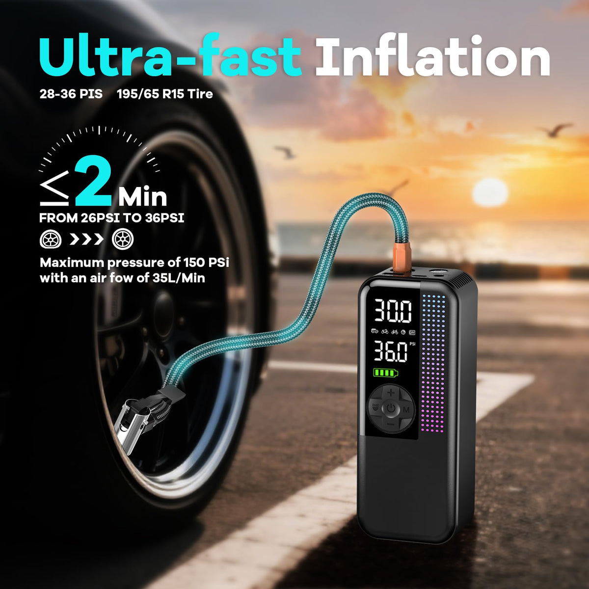 150PSI Portable Cordless Tire Inflator Air Compressor L616195