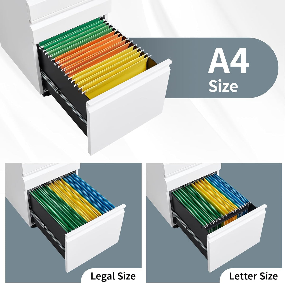 3 Drawer Locking File Cabinet Matte White Q2260