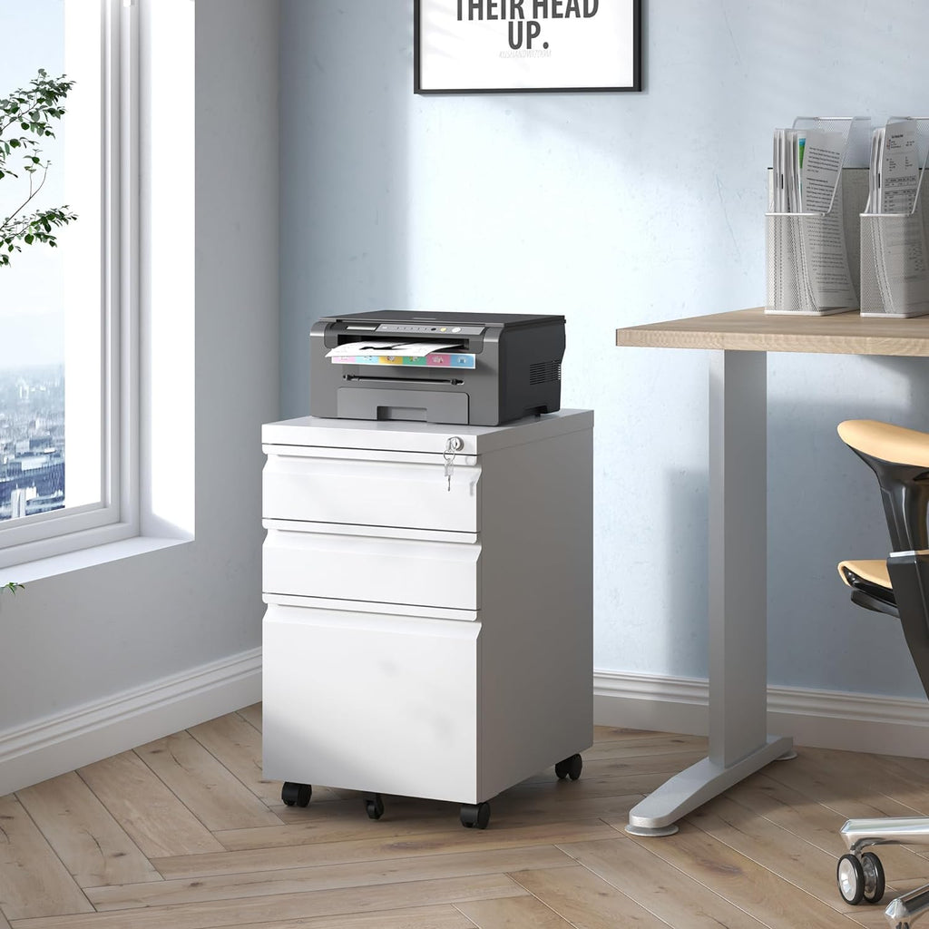 3 Drawer Locking File Cabinet Matte White Q2260