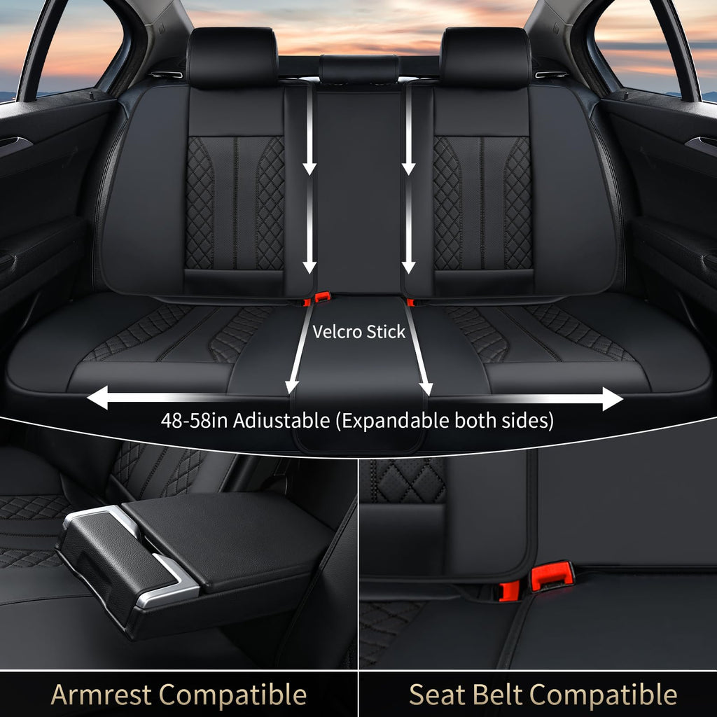 Black Leather Full Set Waterproof Car Seat Covers S1736