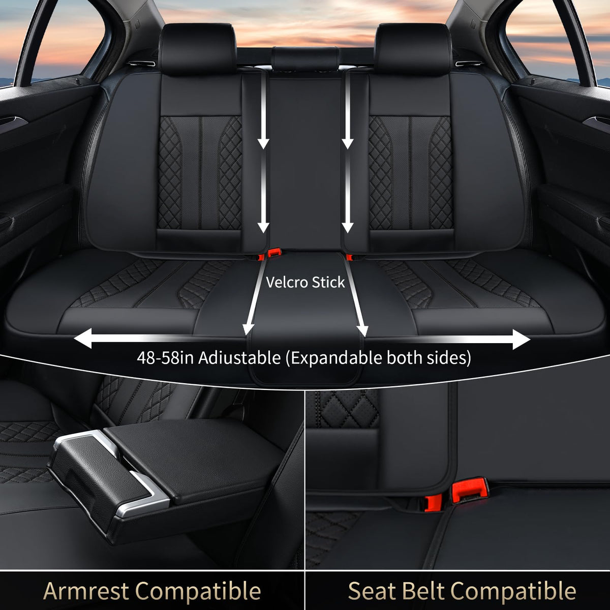 Black Leather Full Set Waterproof Car Seat Covers S1736