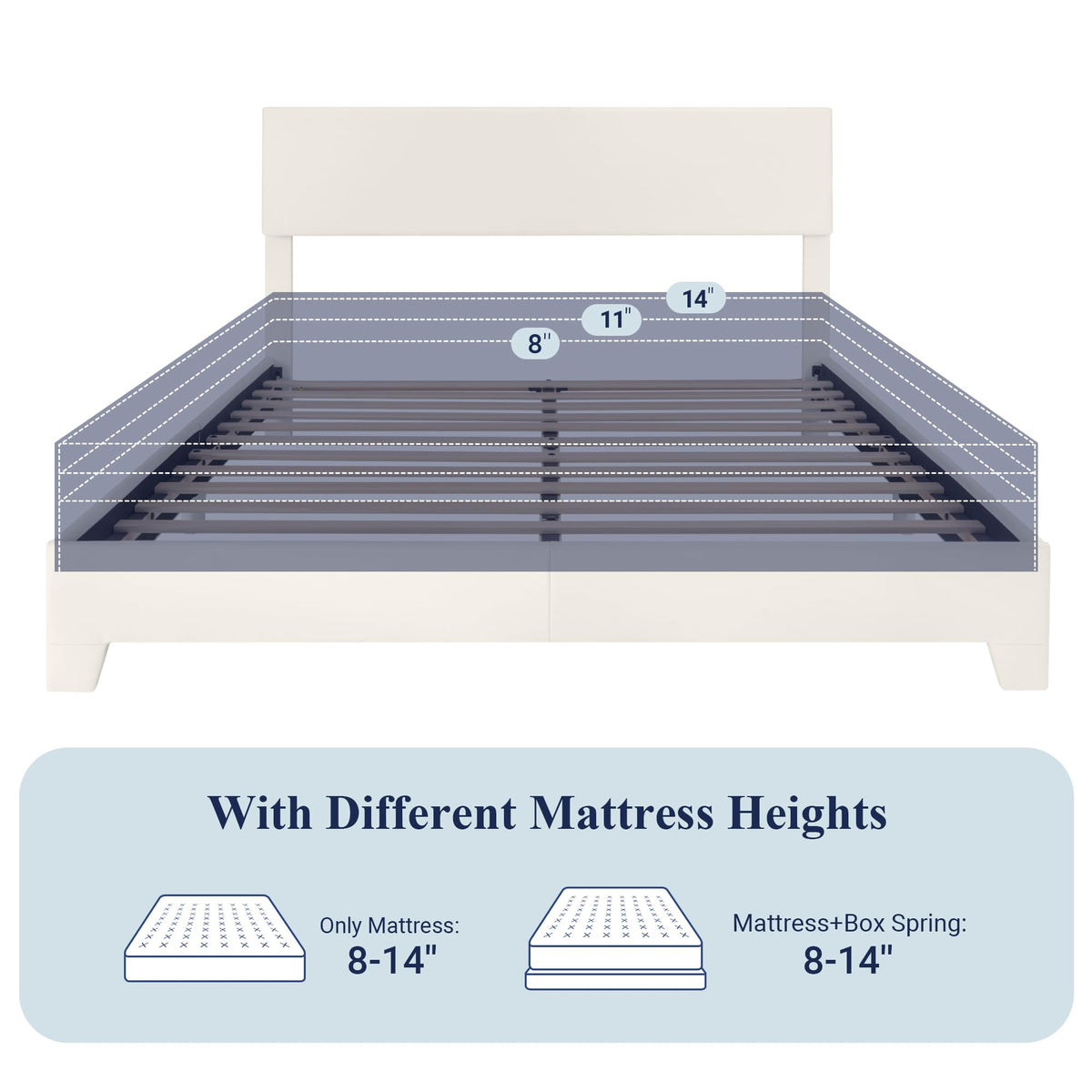 Queen Size Upholstered Bed Frame with Adjustable Headboard O251198