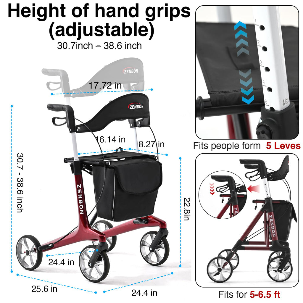 Foldable Rolling Walker with Seat 440 lbs Capacity G123409