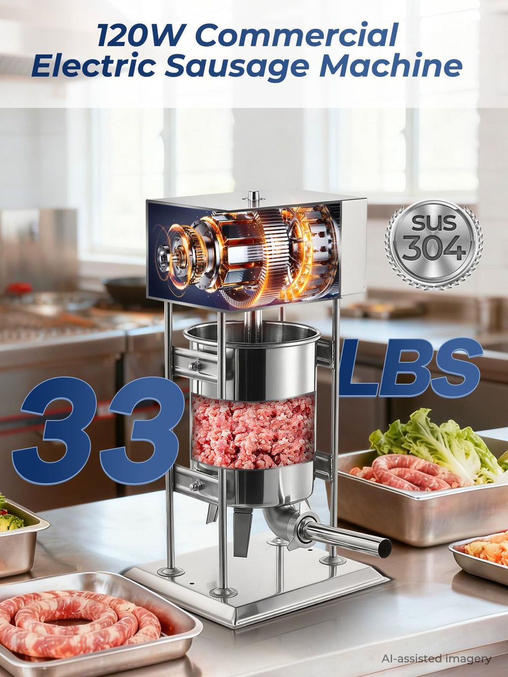 33LBS Stainless Steel Sausage Stuffer W5487