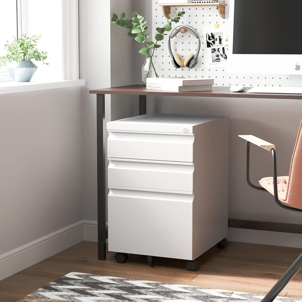 3 Drawer Locking File Cabinet Matte White Q2260