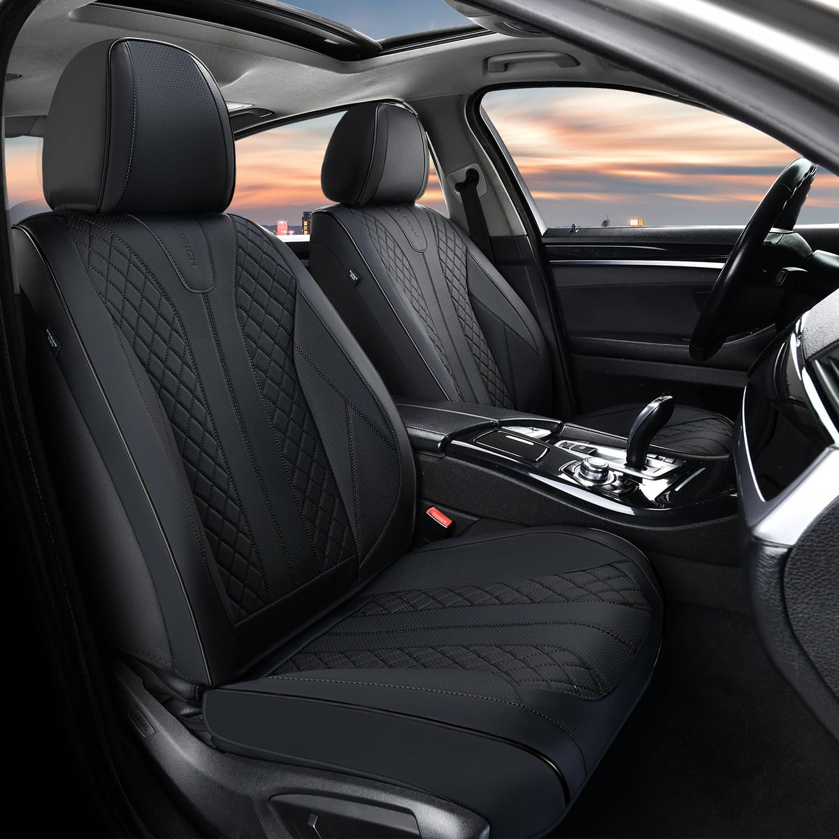 Black Leather Full Set Waterproof Car Seat Covers S1736