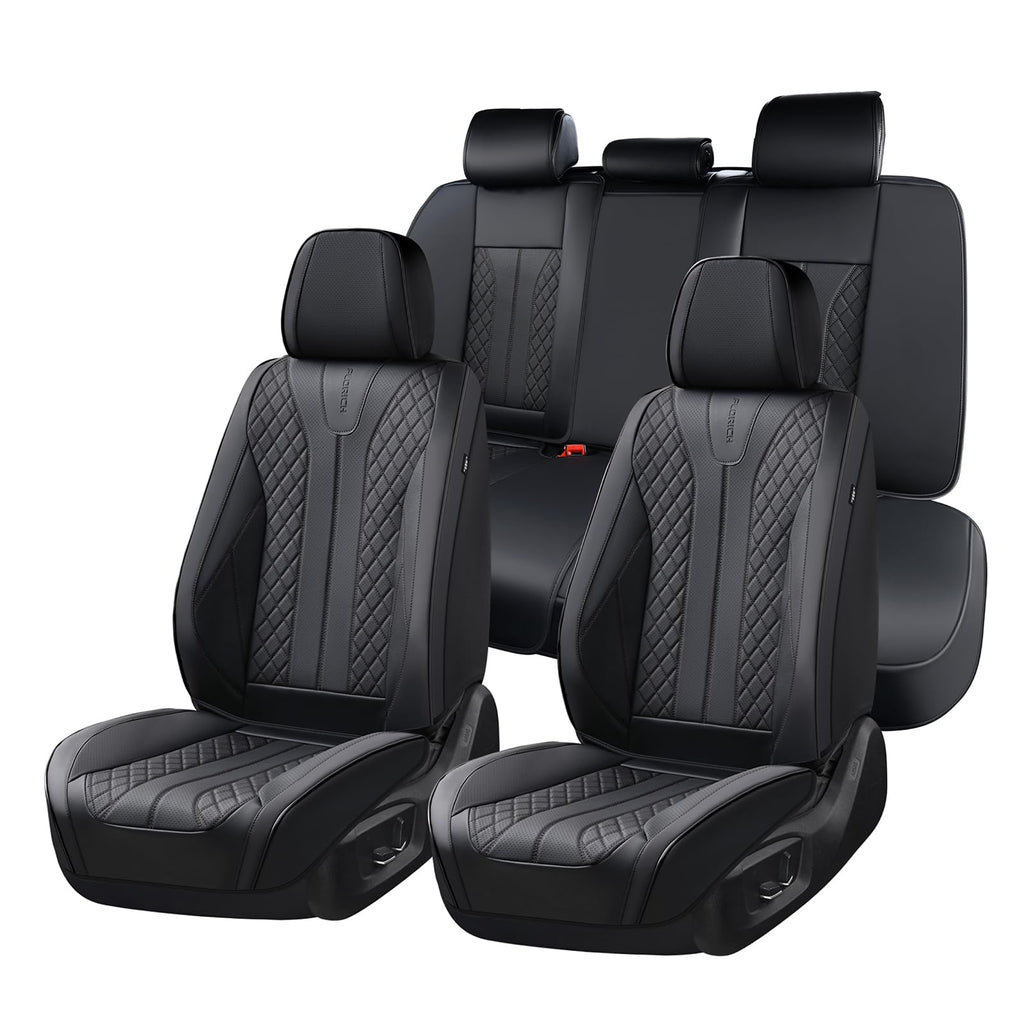 Black Leather Full Set Waterproof Car Seat Covers S1736