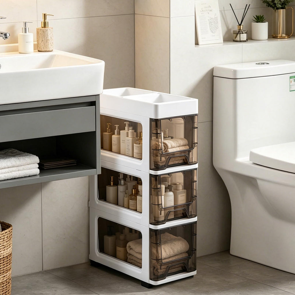 3 Drawer Narrow Plastic Storage Cart with 4 Wheels U69887