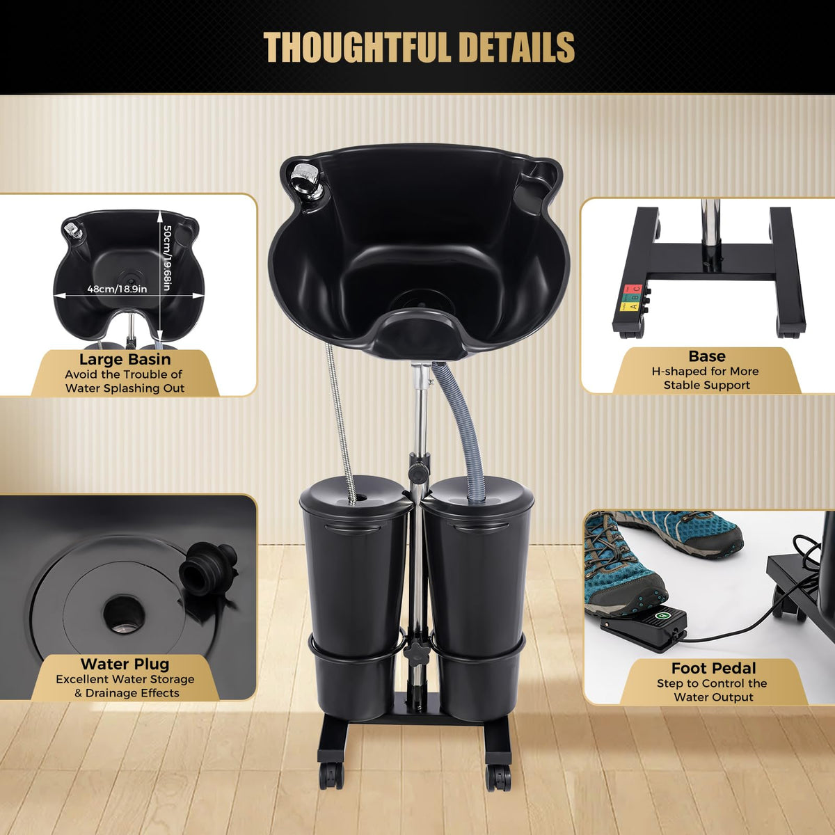 Portable Height & Angle Adjustable Shampoo Bowl with Electric Pump & 2 Bucket Y5549