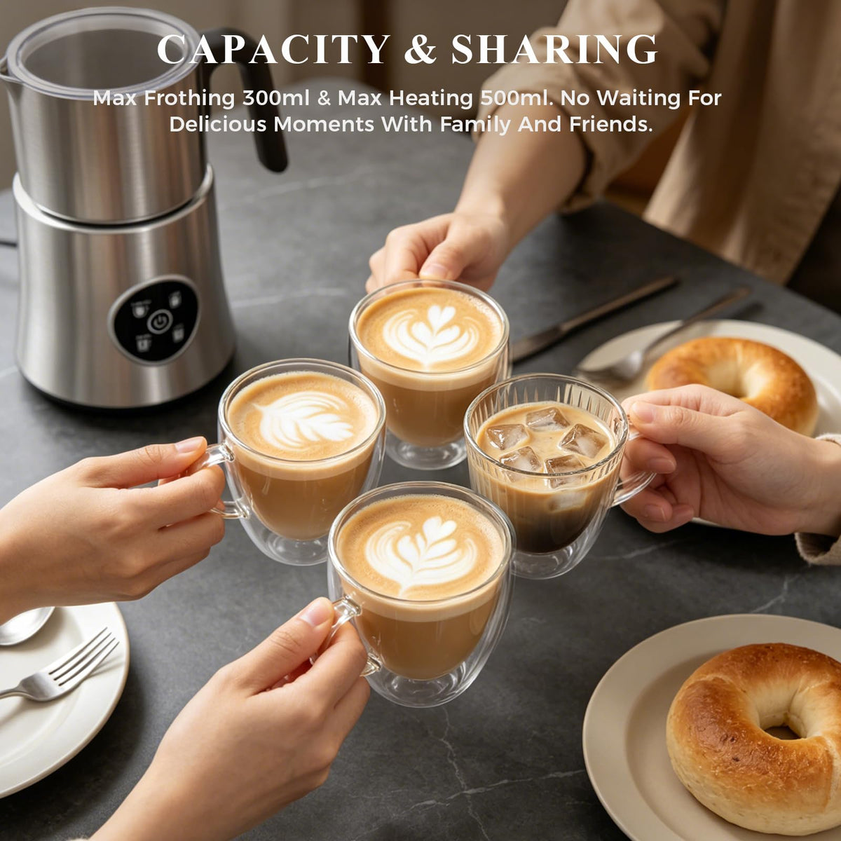 4-in-1 Electric Milk Frother and Steamer with Stainless Steel Jug E413
