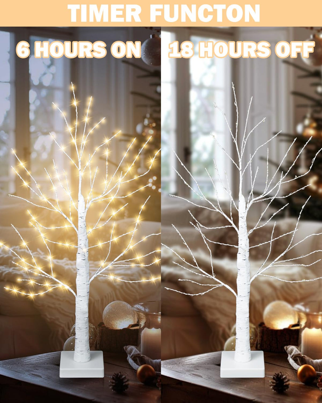 24 Inch Artificial Lighted Birch Tree with 144 LED Lights Z988744