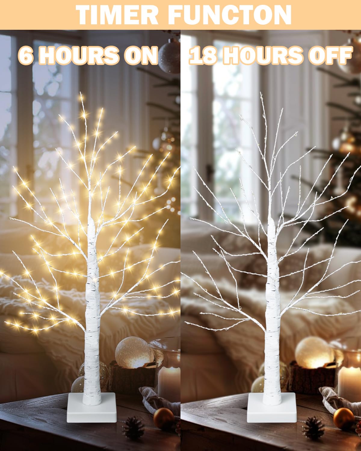 24 Inch Artificial Lighted Birch Tree with 144 LED Lights Z988744