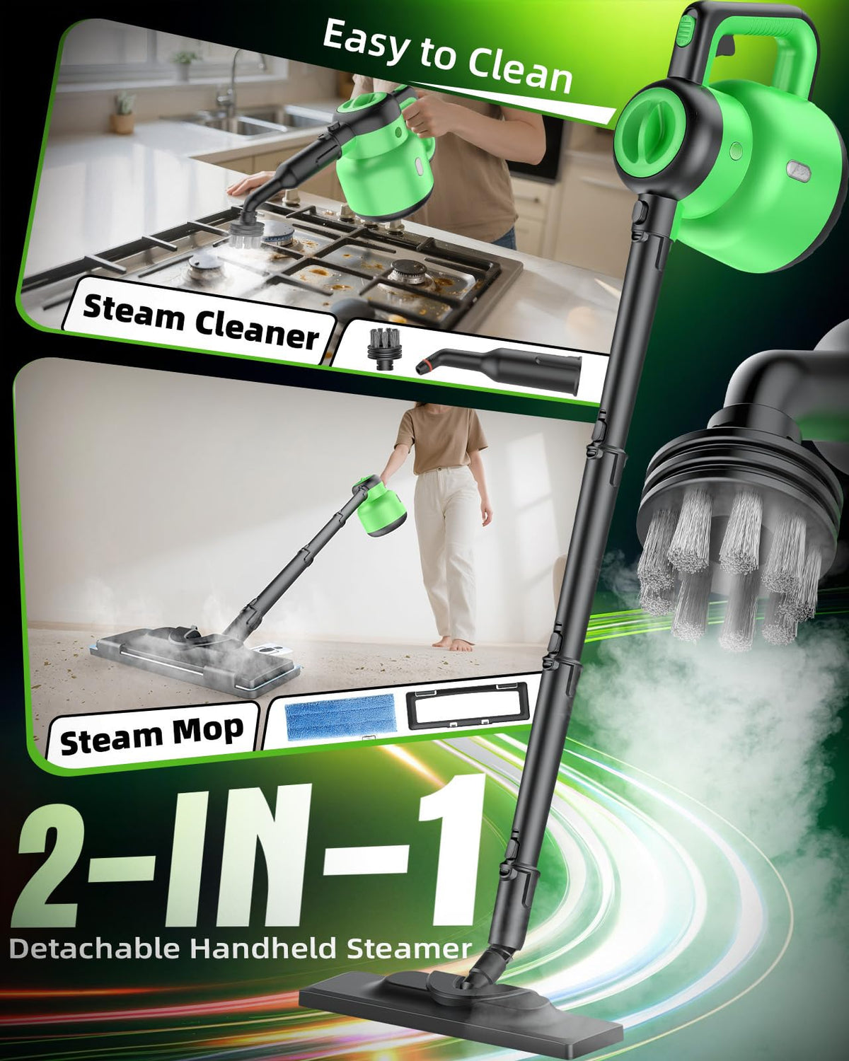 1400W 12-in-1 Steam Mop with Detachable Handheld Steam Cleaner I6602