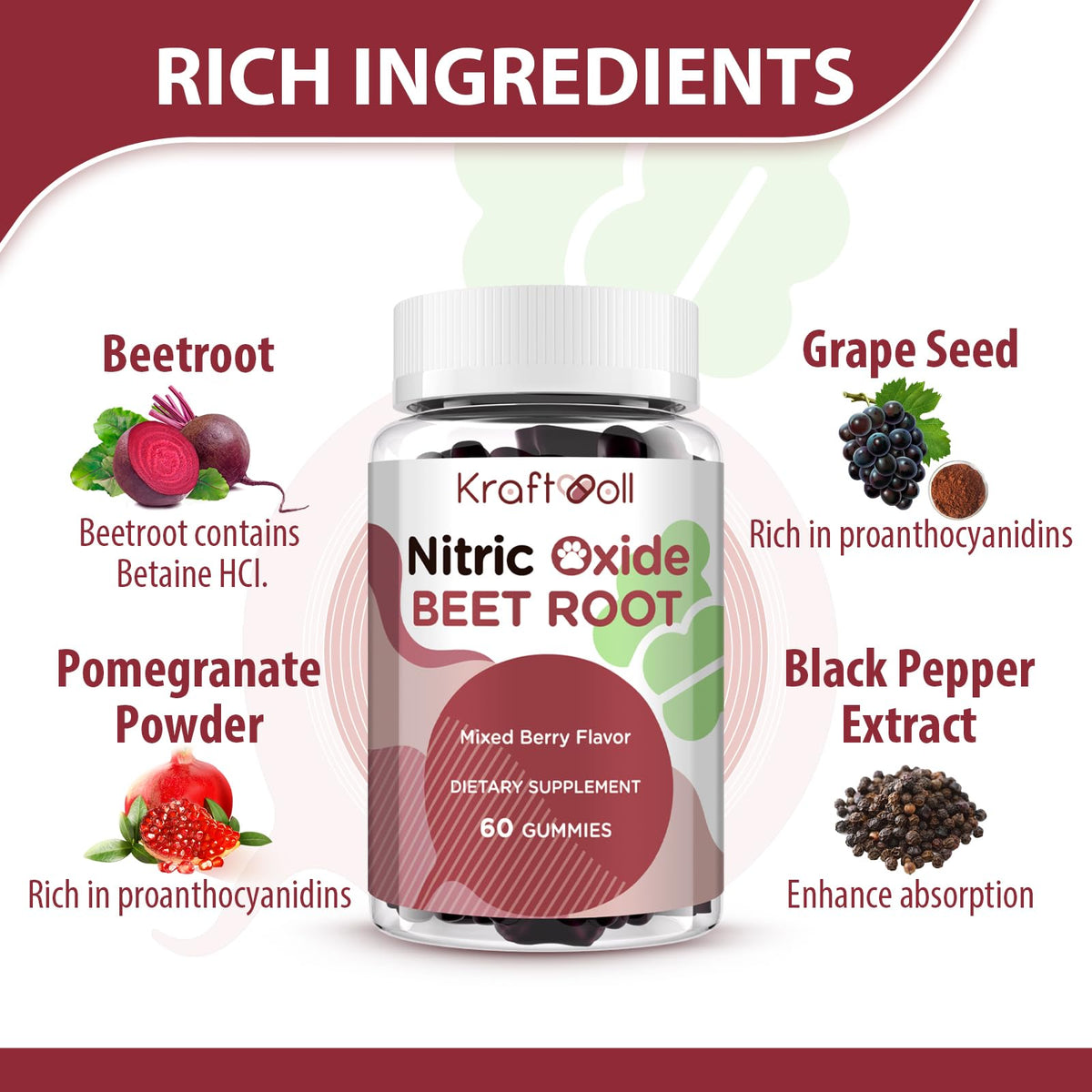 Sugar-Free Beet Root Gummies Mixed Berry 60 Gummies T5152