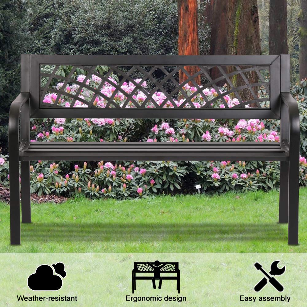 Black Metal Outdoor Bench with Armrests X306013