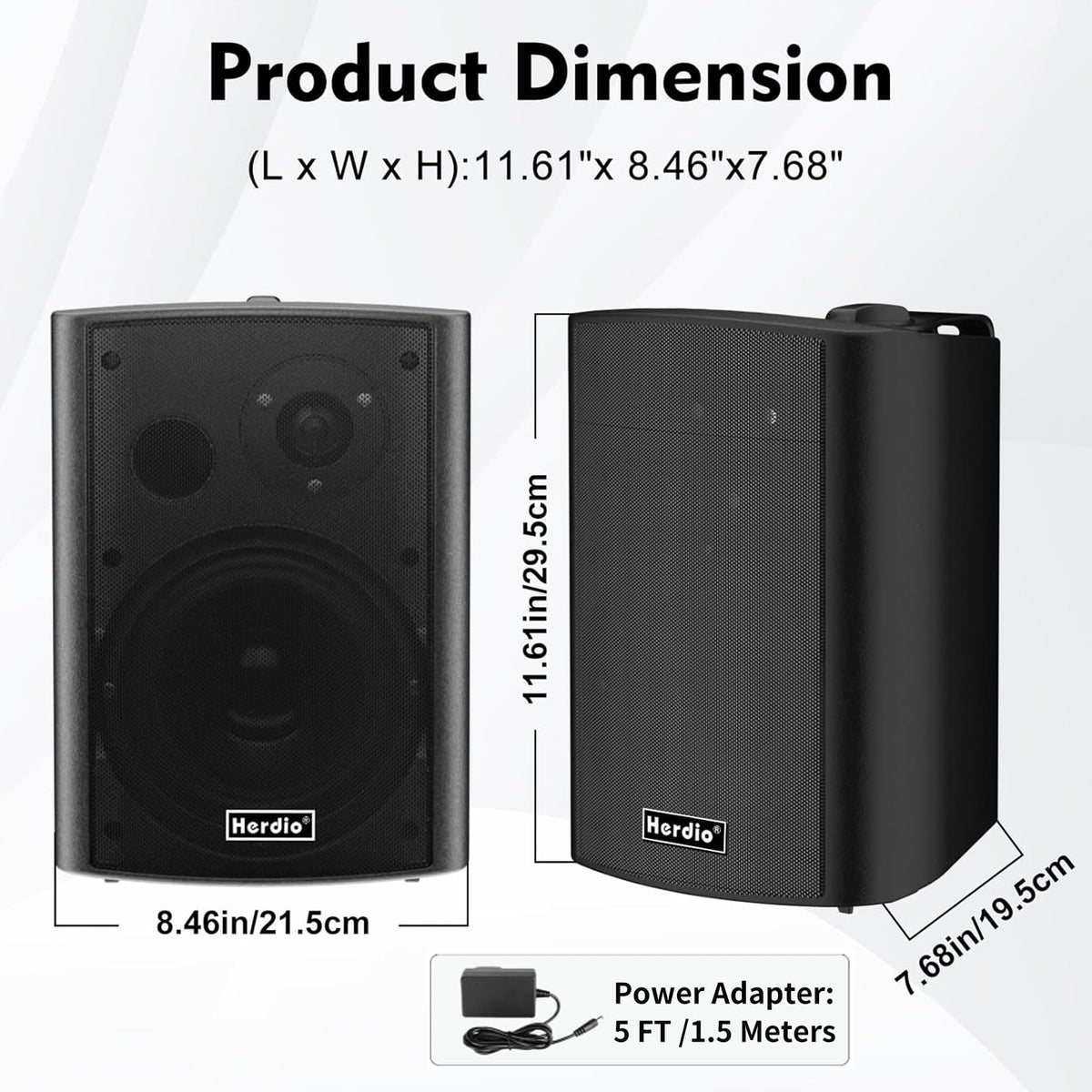 5.25" 300W Bluetooth Outdoor Speakers IPX5 Waterproof Black 2-Pack L605