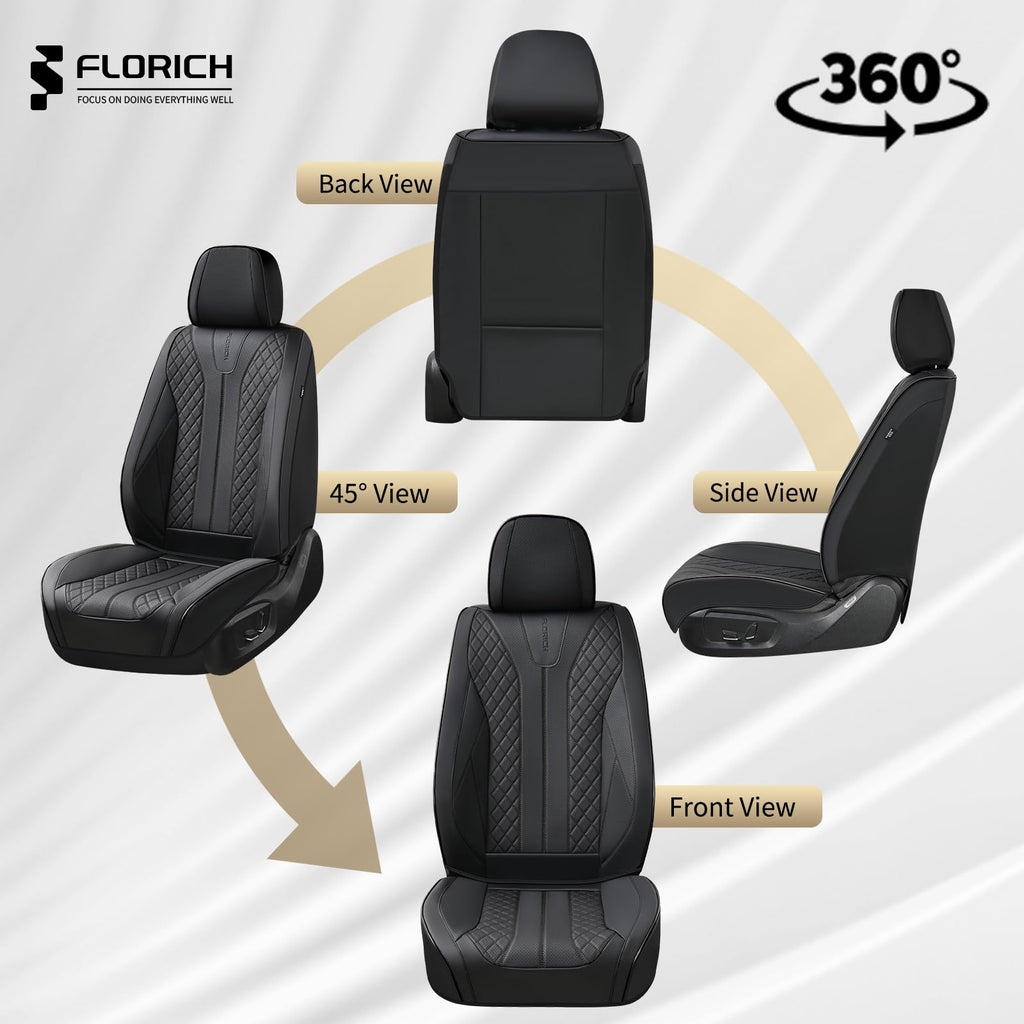 Black Leather Full Set Waterproof Car Seat Covers S1736