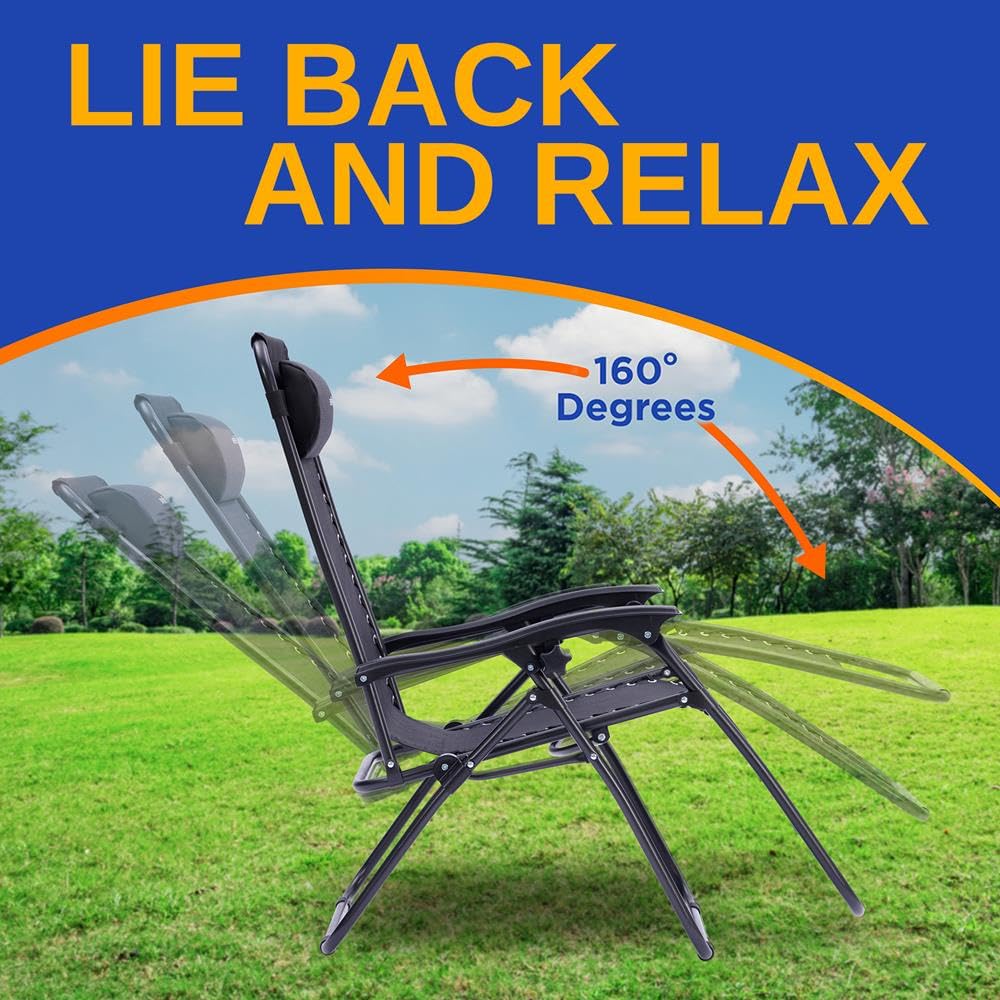 2 Pack Black Zero Gravity Lounge Chairs with Side Table H50604
