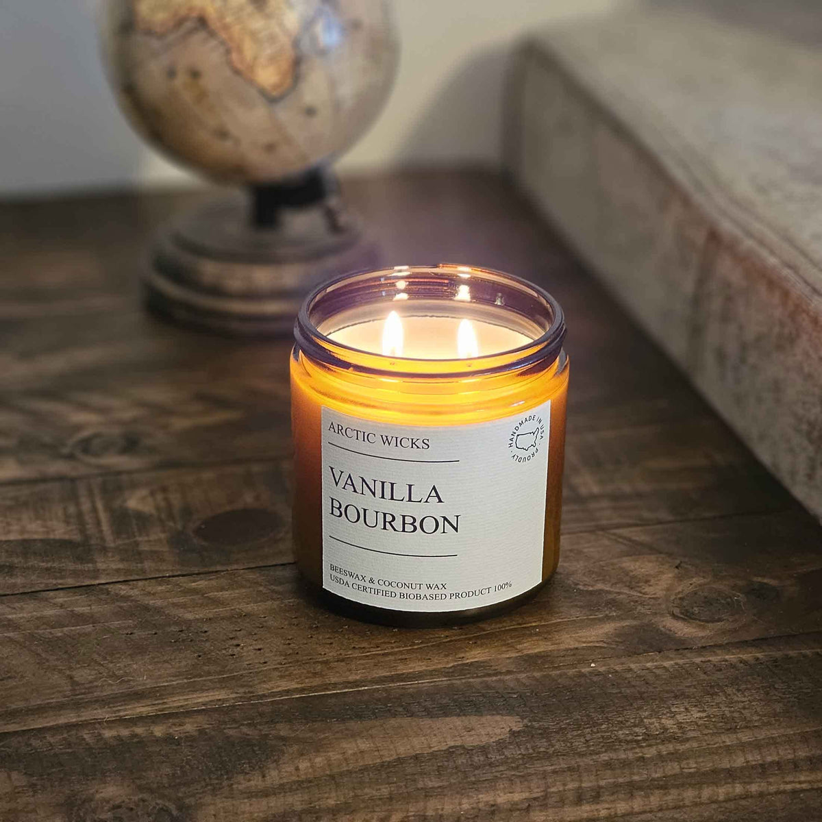 Vanilla Bourbon 16oz Double Wick Coconut Beeswax Candle B8883