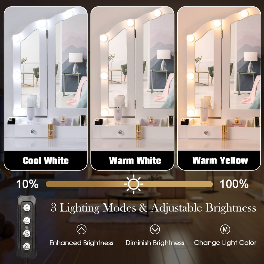 White Makeup Vanity Desk with Mirror and Chair P156