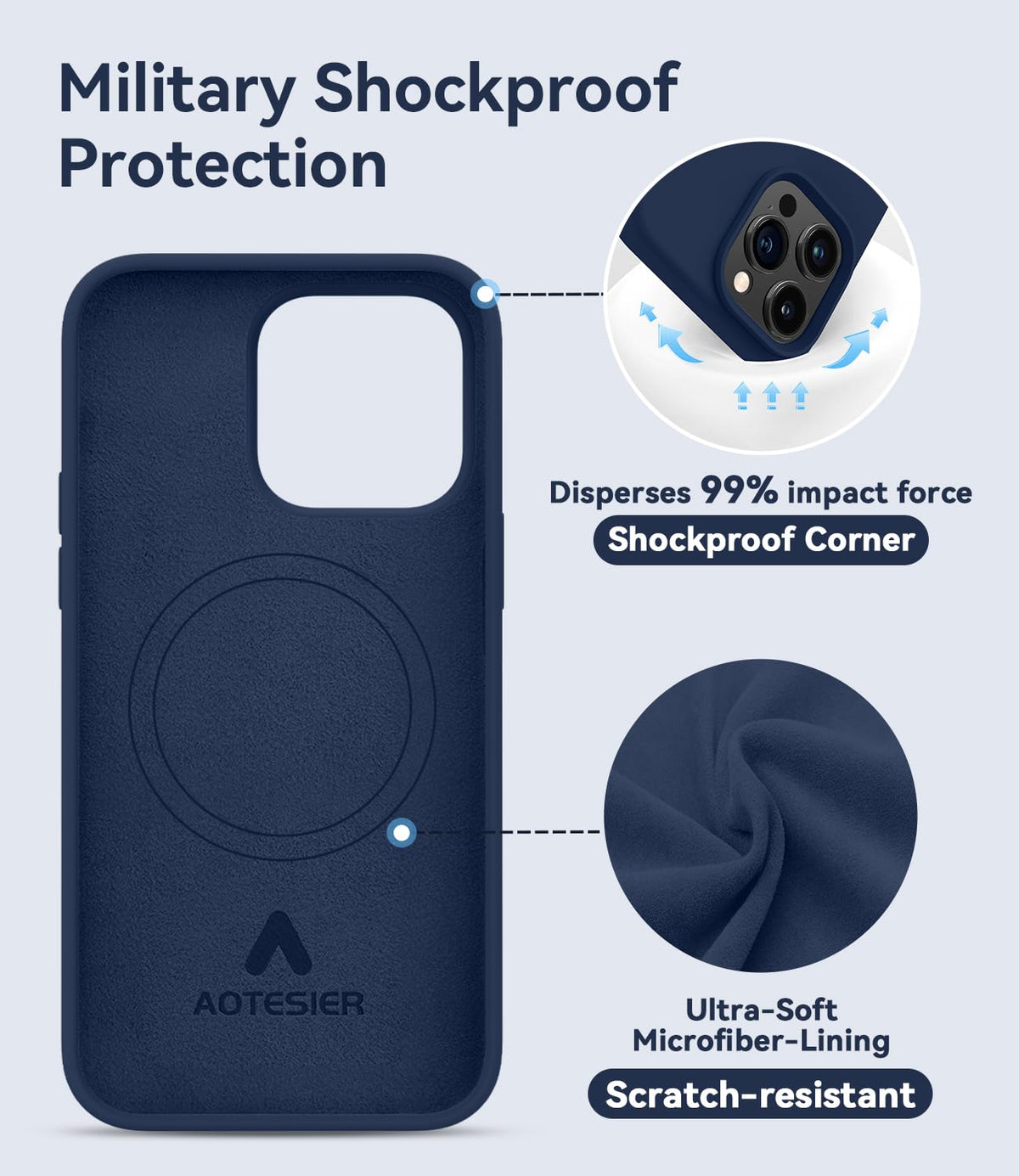 Magnetic Silicone Phone Case with Microfiber Lining, 6.7 inch, Navy Blue T879244