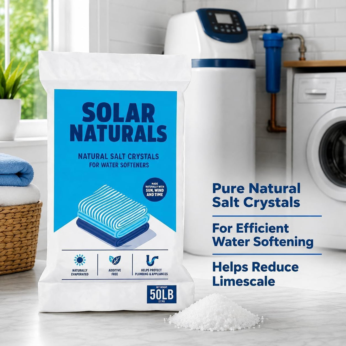 Natural Salt Crystals for Water Softeners, 50lb I1455