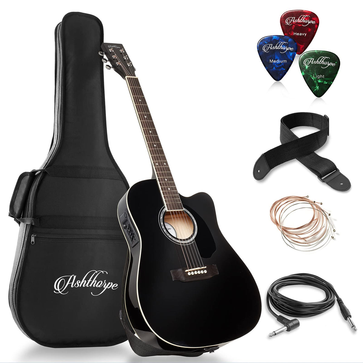 Black Cutaway Thinline Acoustic-Electric Guitar X669