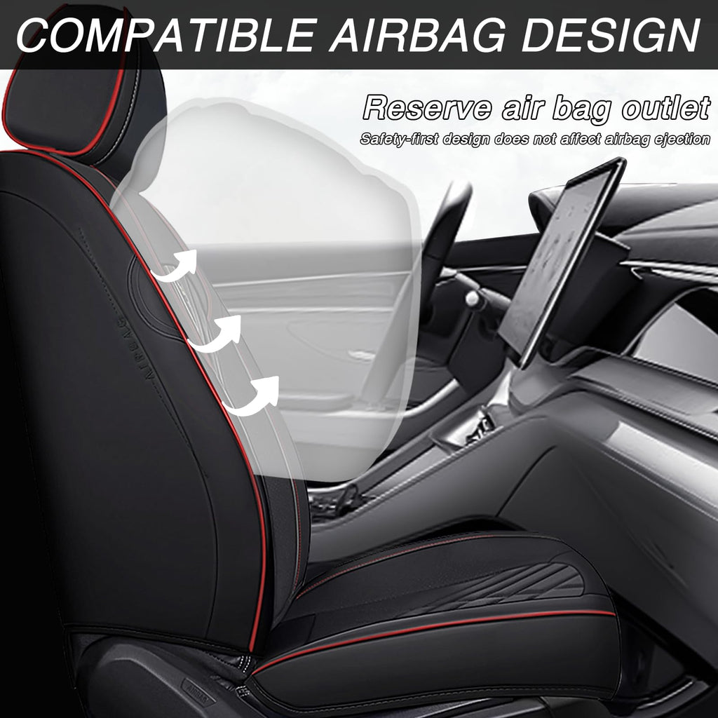 Black-Red Leather Car Seat Covers Full Set J849