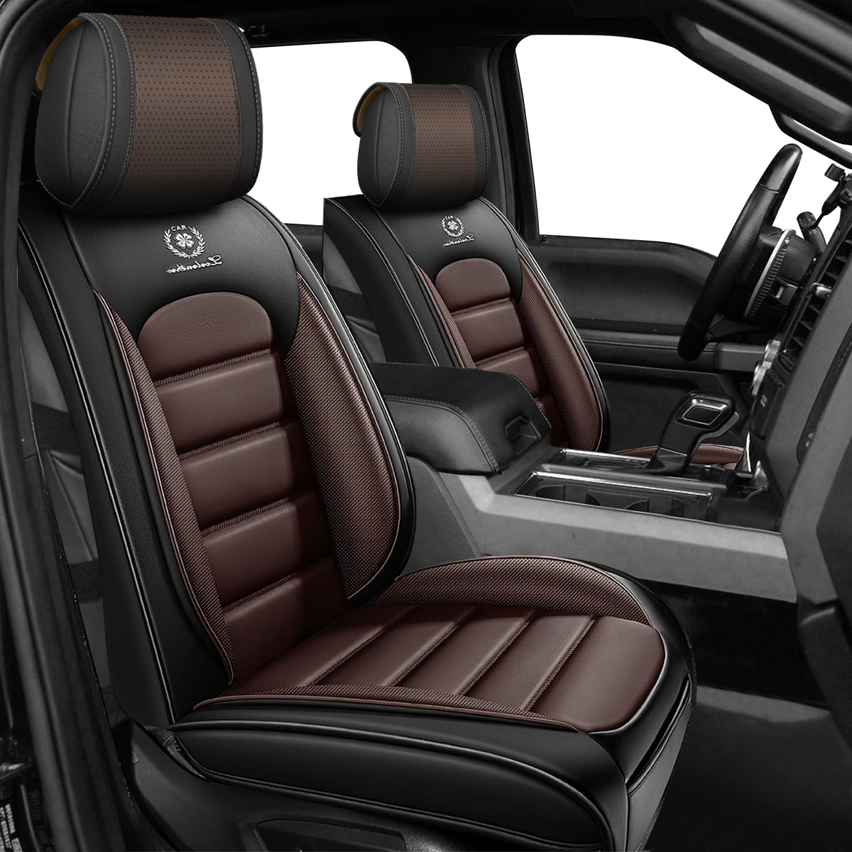Full Set Car Seat Covers, Waterproof Seat Protectors, Standard 5 Seats, Black & Coffee V7663