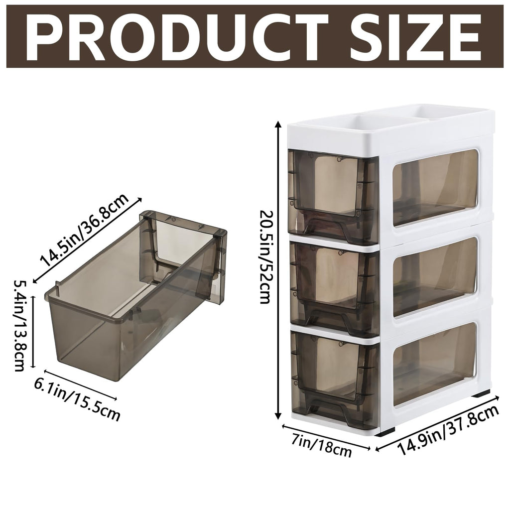 3 Drawer Narrow Plastic Storage Cart with 4 Wheels U69887