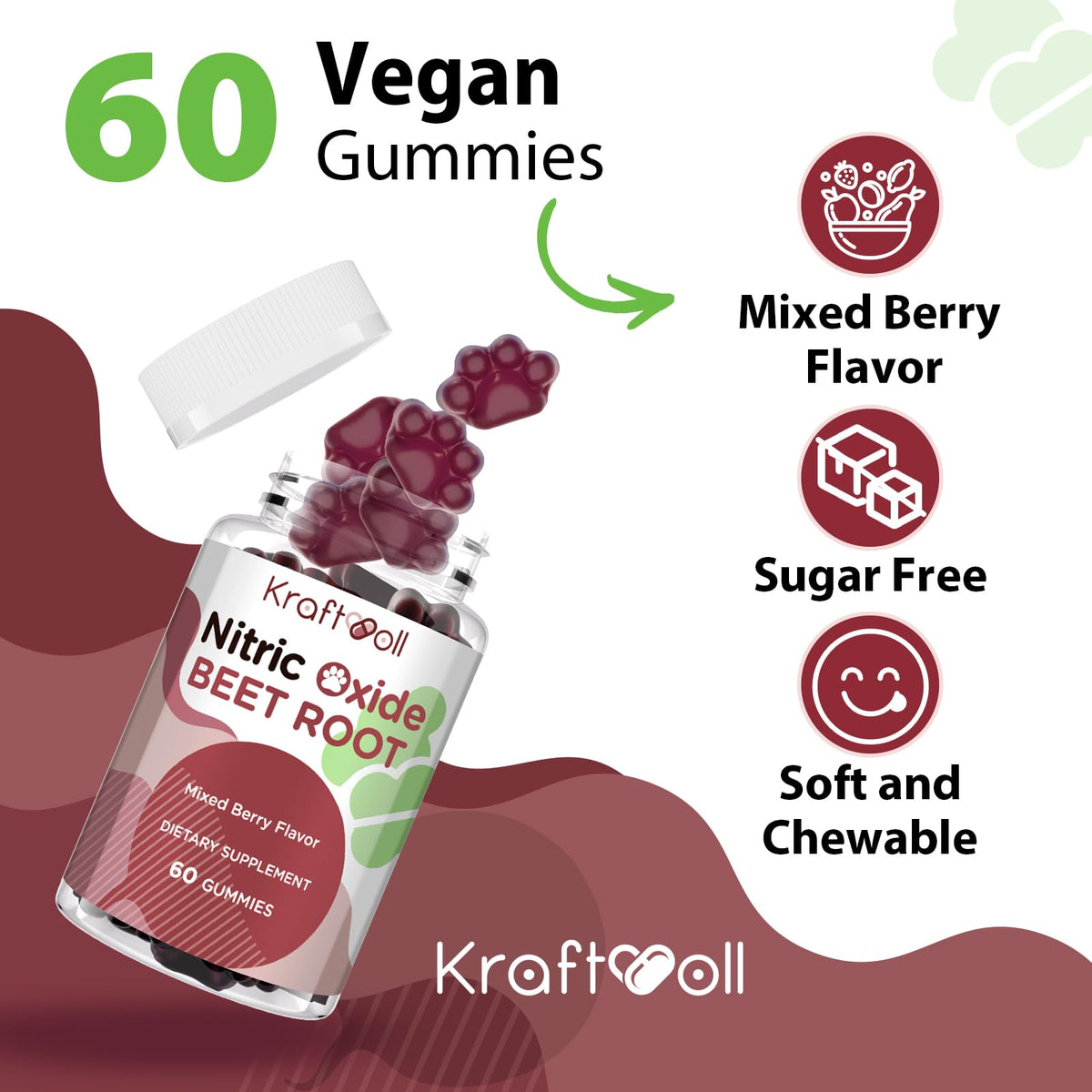 Sugar-Free Beet Root Gummies Mixed Berry 60 Gummies T5152