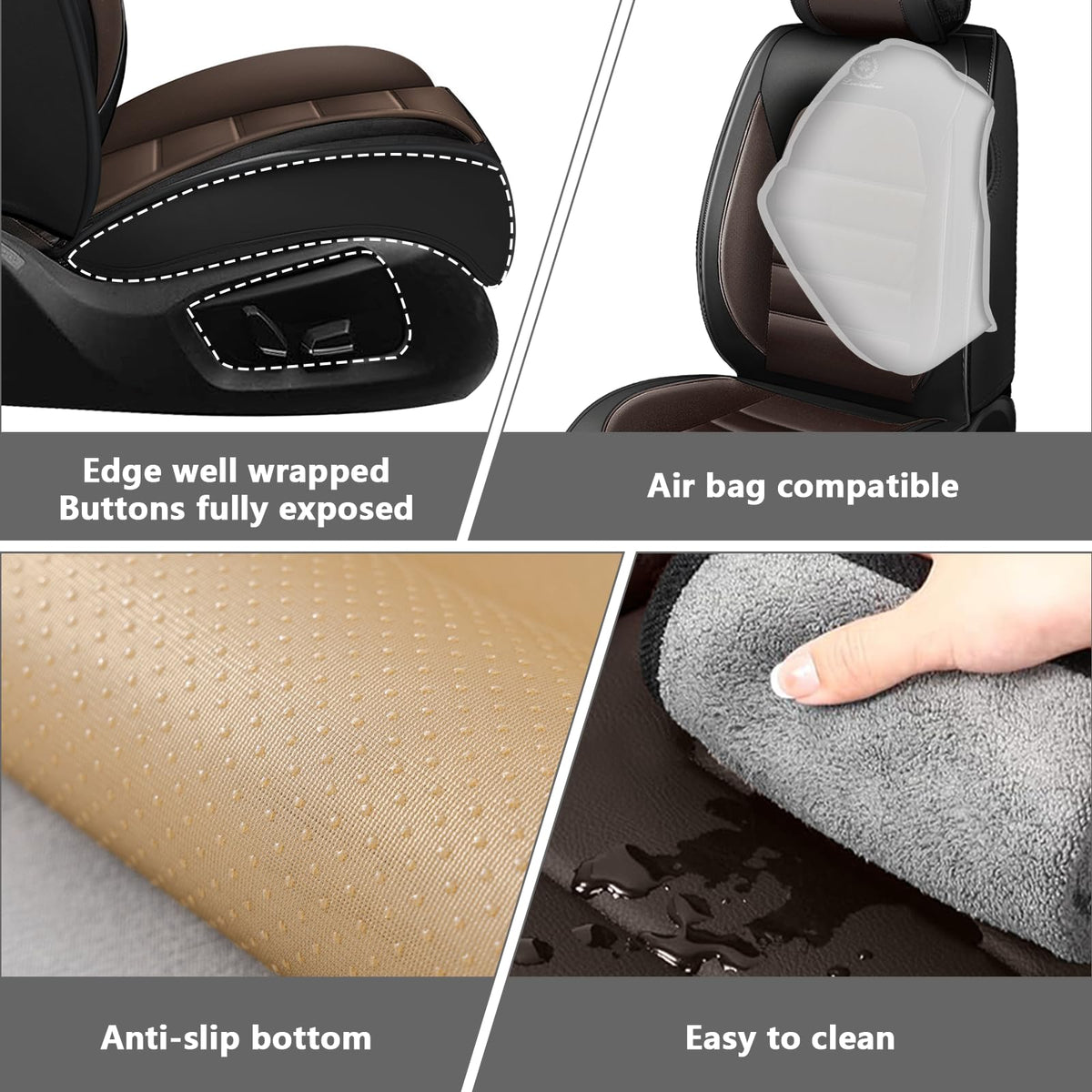 Full Set Car Seat Covers, Waterproof Seat Protectors, Standard 5 Seats, Black & Coffee V7663