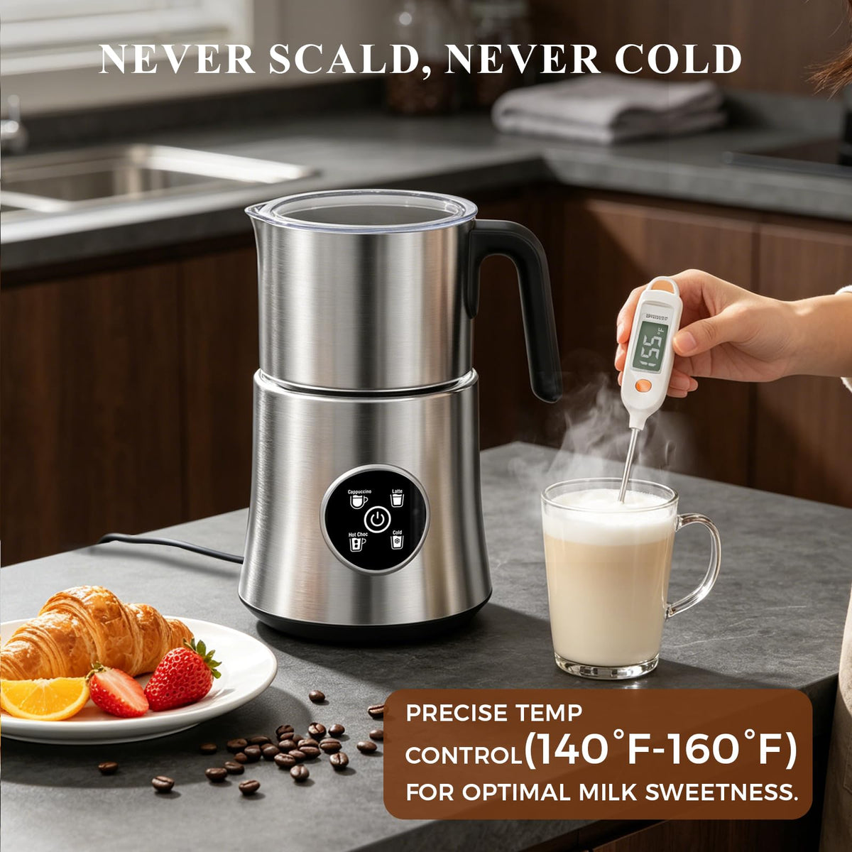 4-in-1 Electric Milk Frother and Steamer with Stainless Steel Jug E413