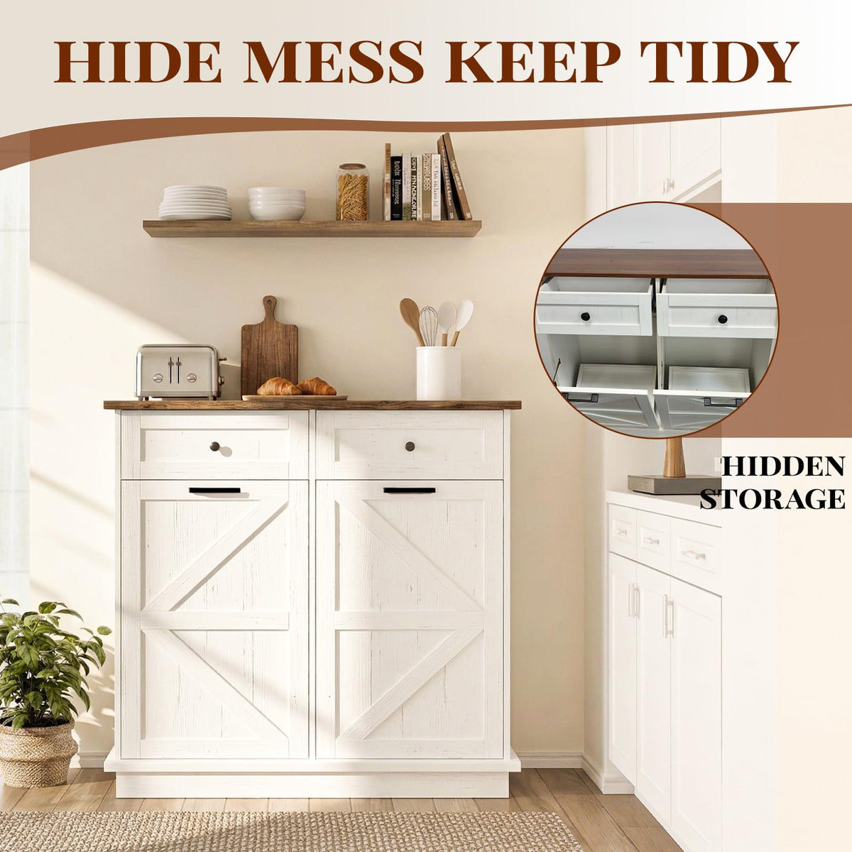 White 20 Gallon Tilt Out Trash Can Cabinet A742