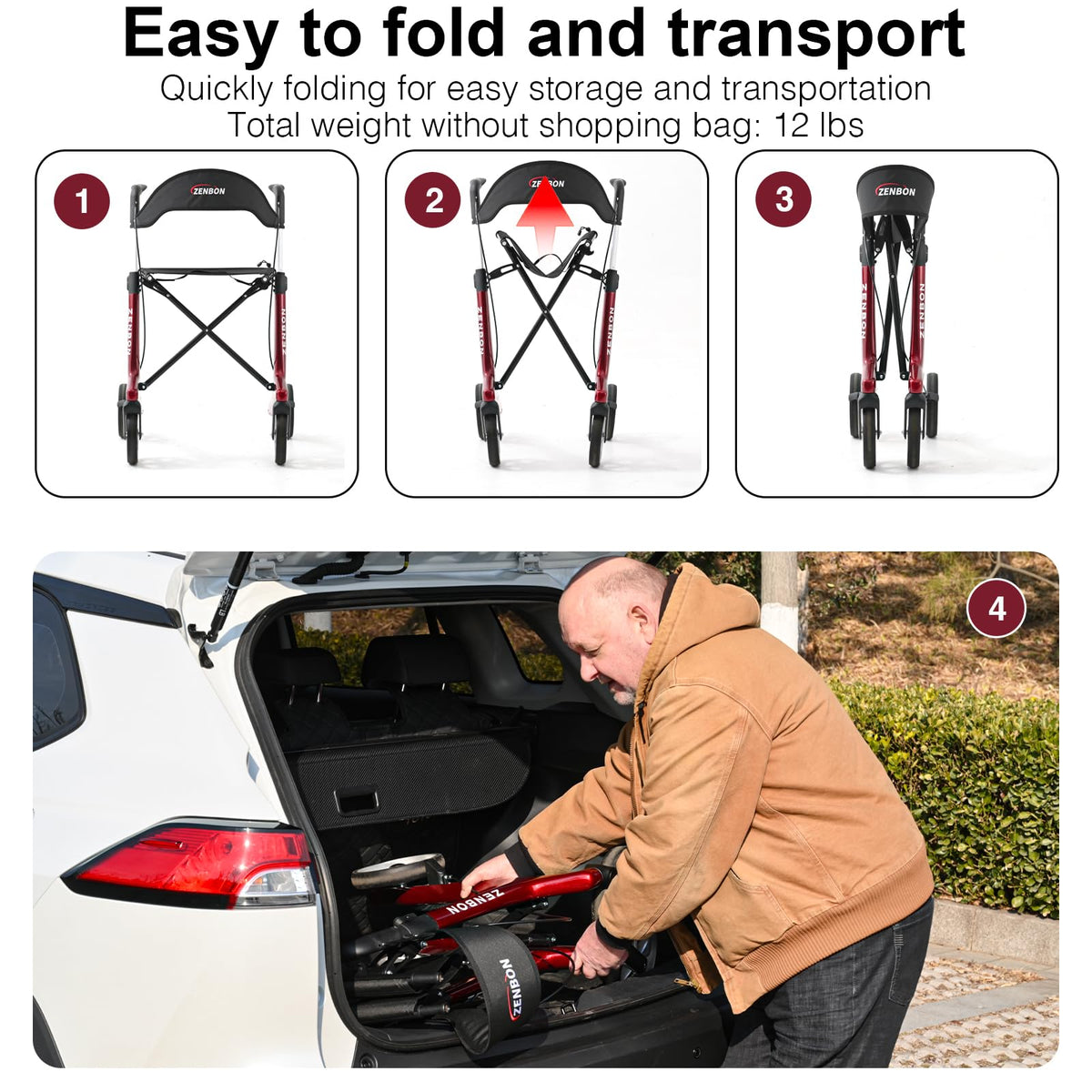 Foldable Rolling Walker with Seat 440 lbs Capacity G123409