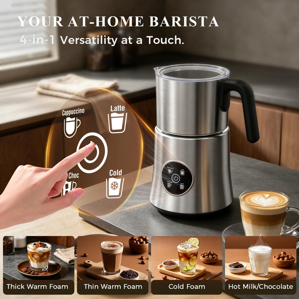 4-in-1 Electric Milk Frother and Steamer with Stainless Steel Jug E413
