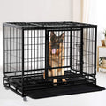 48" Heavy Duty Metal Dog Crate with Lockable Wheels, Double Door & Tray, Black Q354