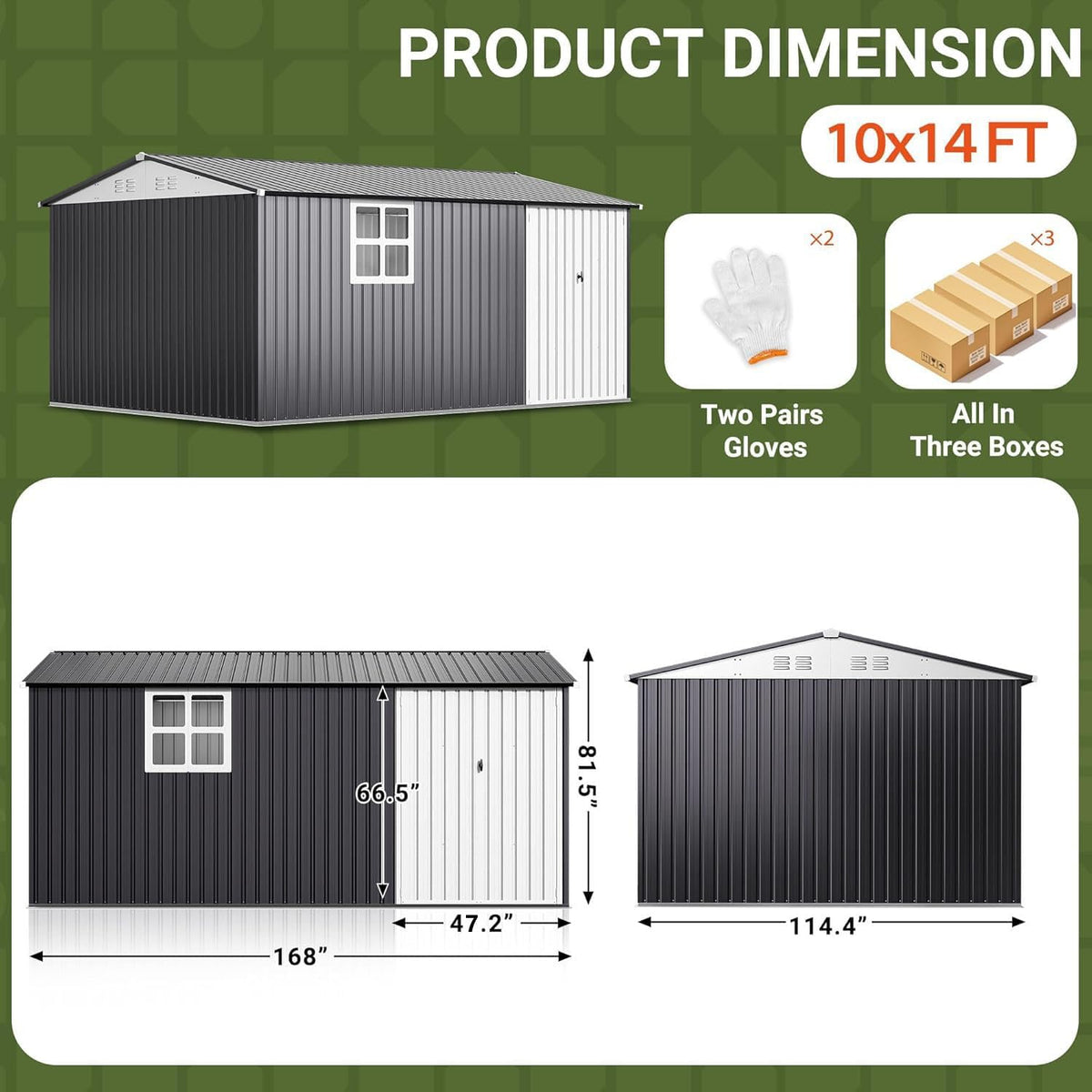 10X14 FT Metal Outdoor Storage Shed with Window, Black D43879