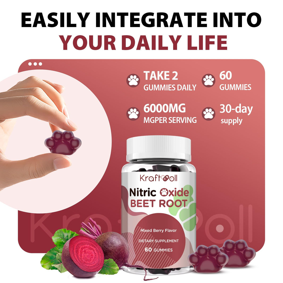 Sugar-Free Beet Root Gummies Mixed Berry 60 Gummies T5152