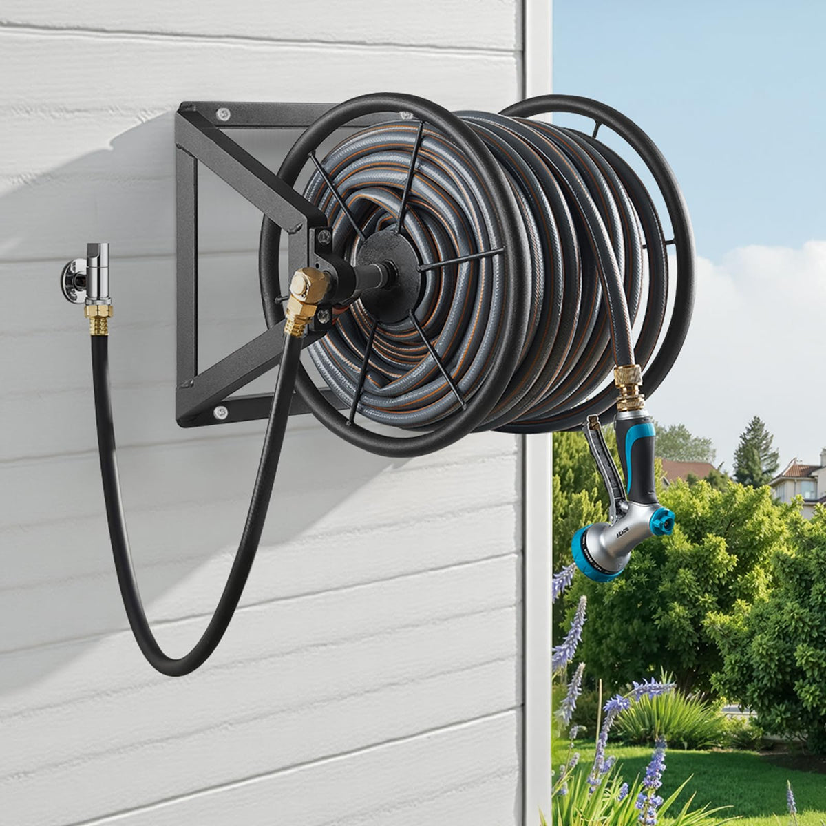 Wall Mounted Garden Hose Reel, Holds 200 ft 5/8-inch, Heavy-Duty Steel H8120