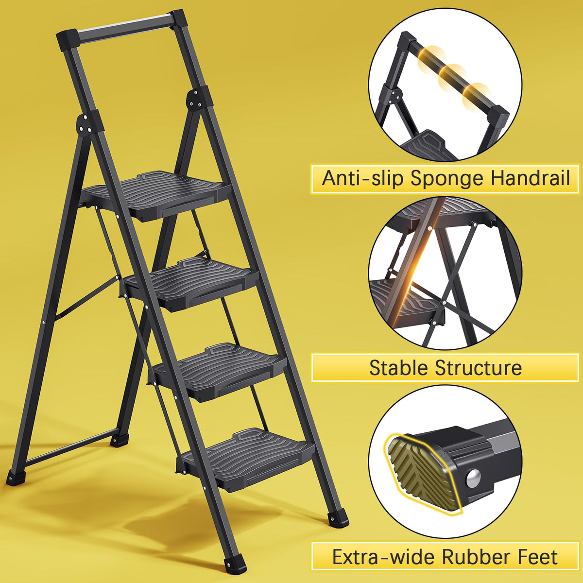 4 Step Folding Step Ladder with Handrails T930684