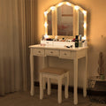 White Makeup Vanity Desk with Mirror and Chair P156