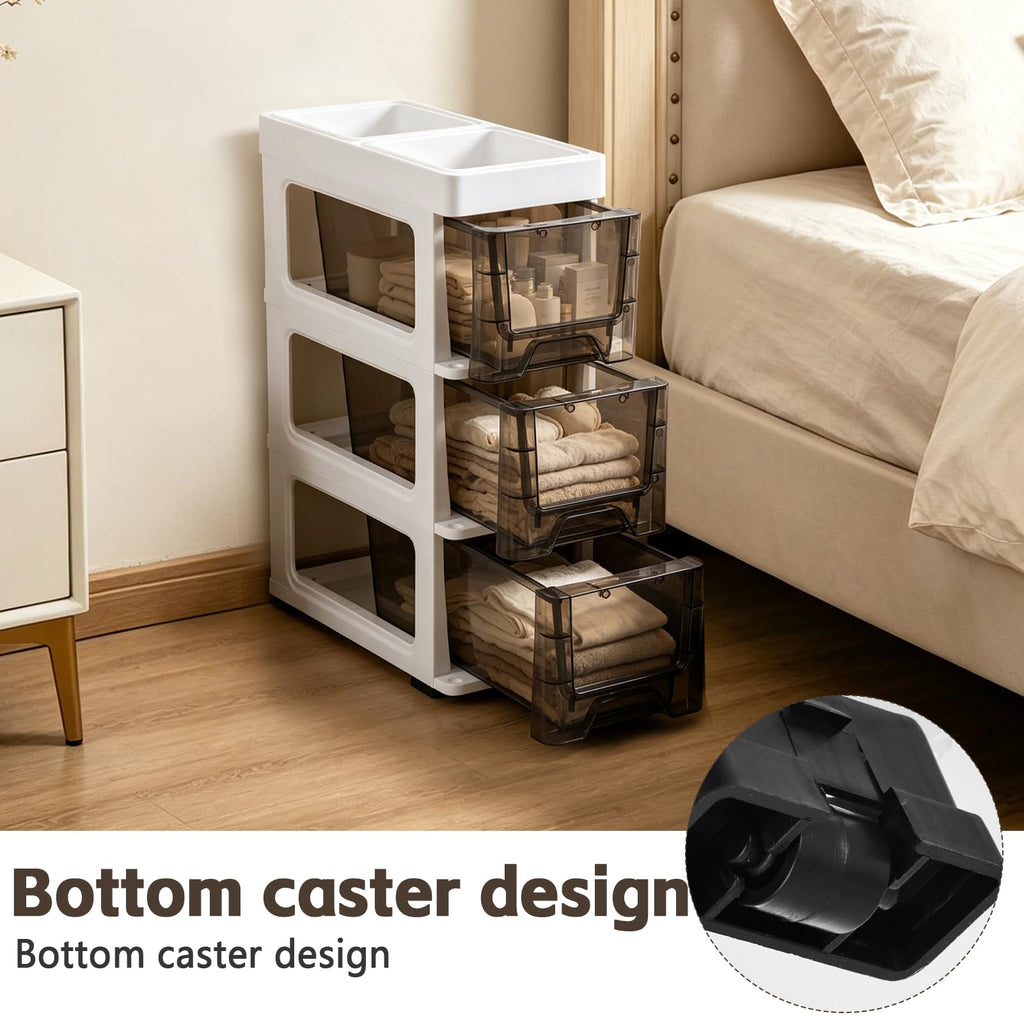 3 Drawer Narrow Plastic Storage Cart with 4 Wheels U69887