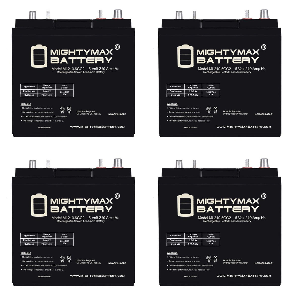 6V 210AH Dual Terminal SLA Deep Cycle Battery 4 Pack E25152